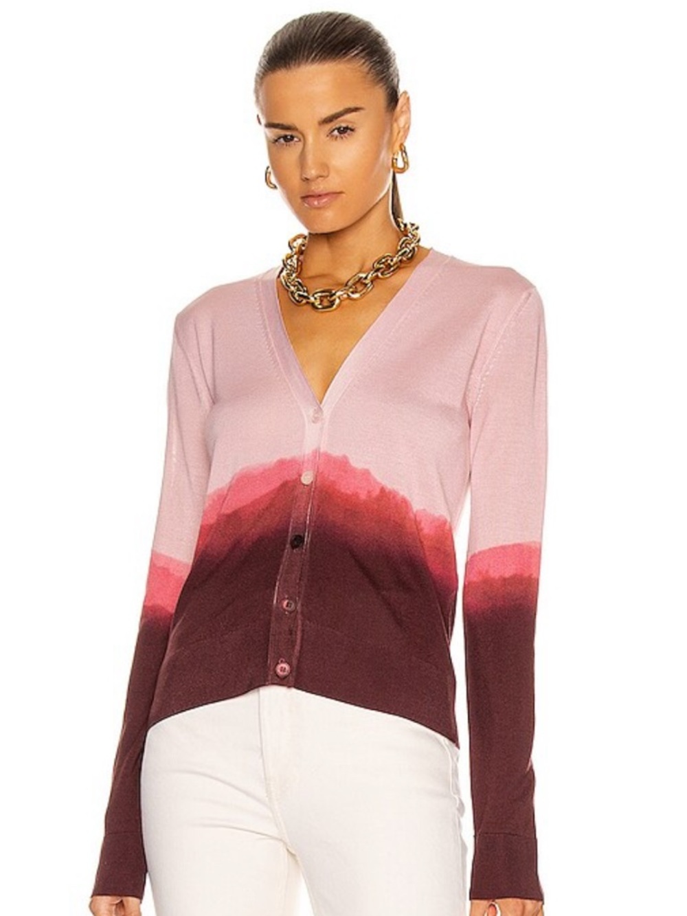 Alexander McQueen Pink to Burgundy Dip-Dye 100% Silk V-Neck Cardigan XS